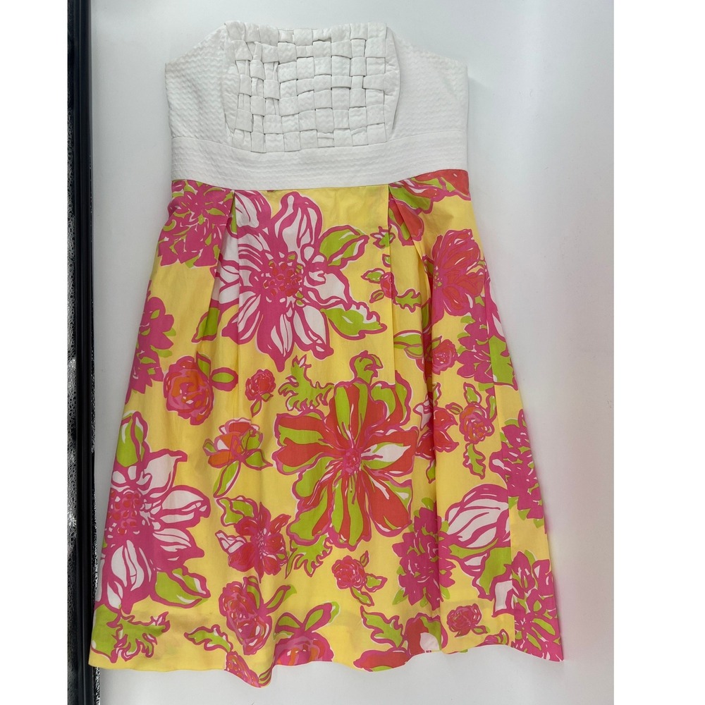 Lilly Pulitzer Strapless Floral Betsey Mini Dress Yellow Pink White Size 0